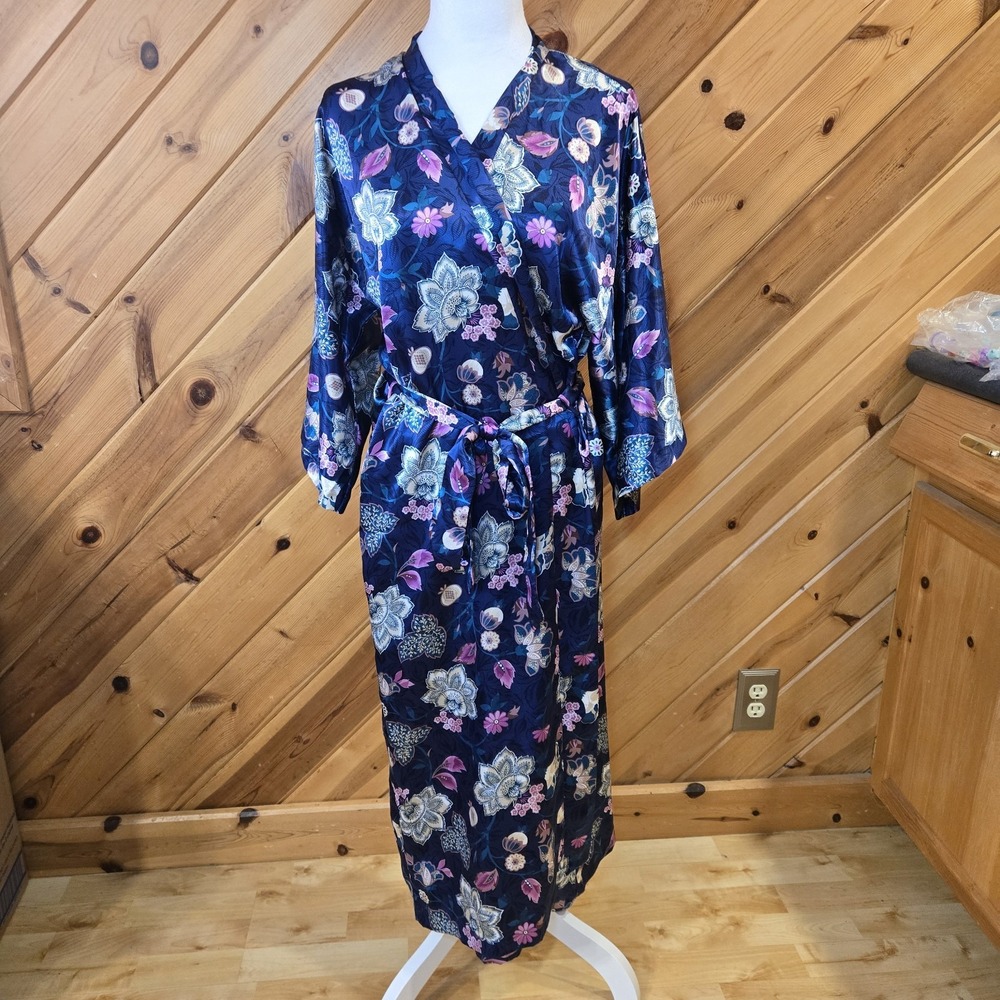 Vintage California Dynasty Sexy Satin Floral Long Robe S/M